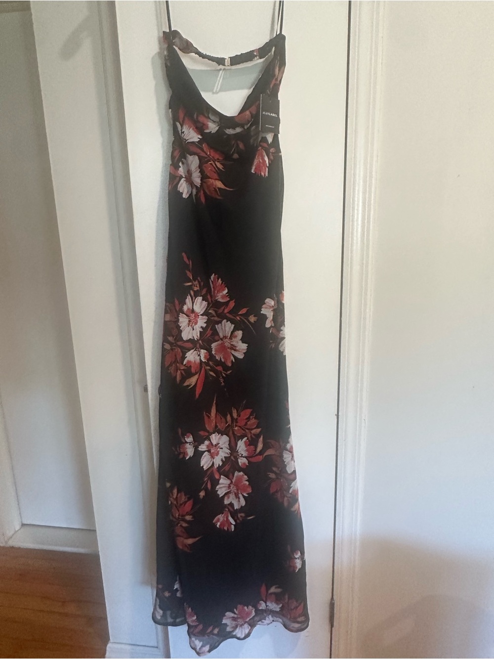 JLUXLABEL Black Floral Maxi dress with White & Rust Blooms